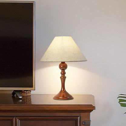 Traditional Vintage Drum Floral Fabric Wood 1-Light Table Lamp For Living Room