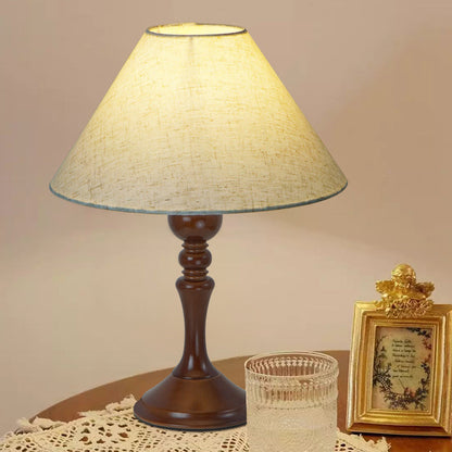 Traditional Vintage Drum Floral Fabric Wood 1-Light Table Lamp For Living Room