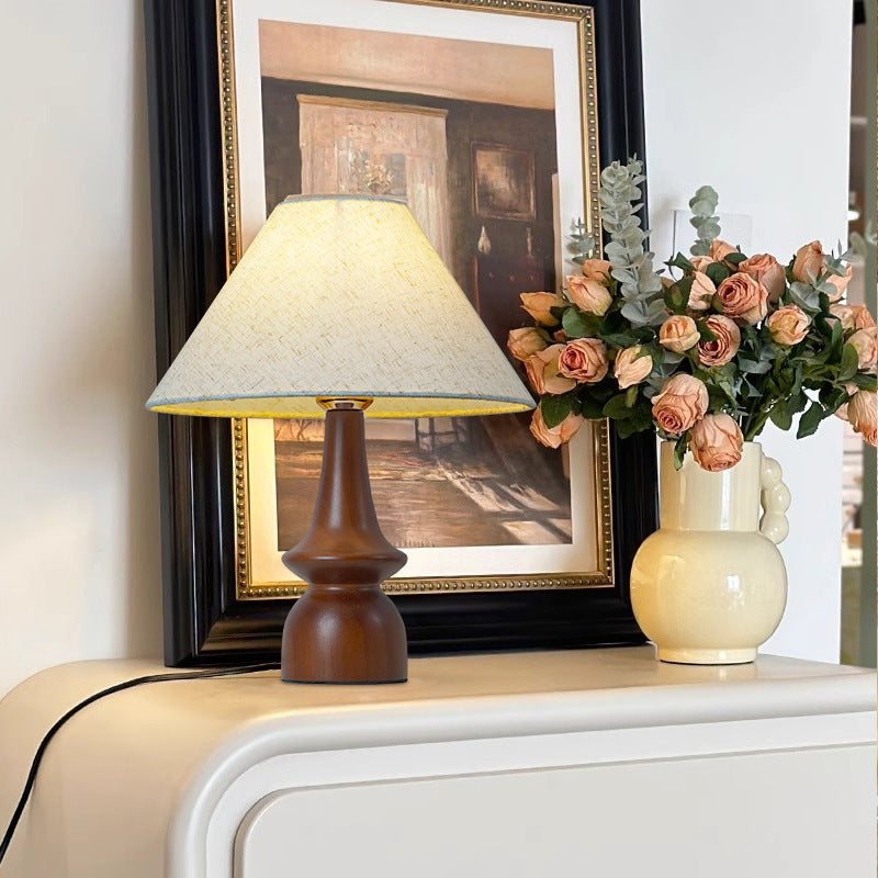 Traditional Vintage Drum Floral Fabric Wood 1-Light Table Lamp For Living Room