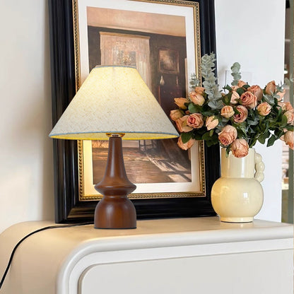 Traditional Vintage Drum Floral Fabric Wood 1-Light Table Lamp For Living Room