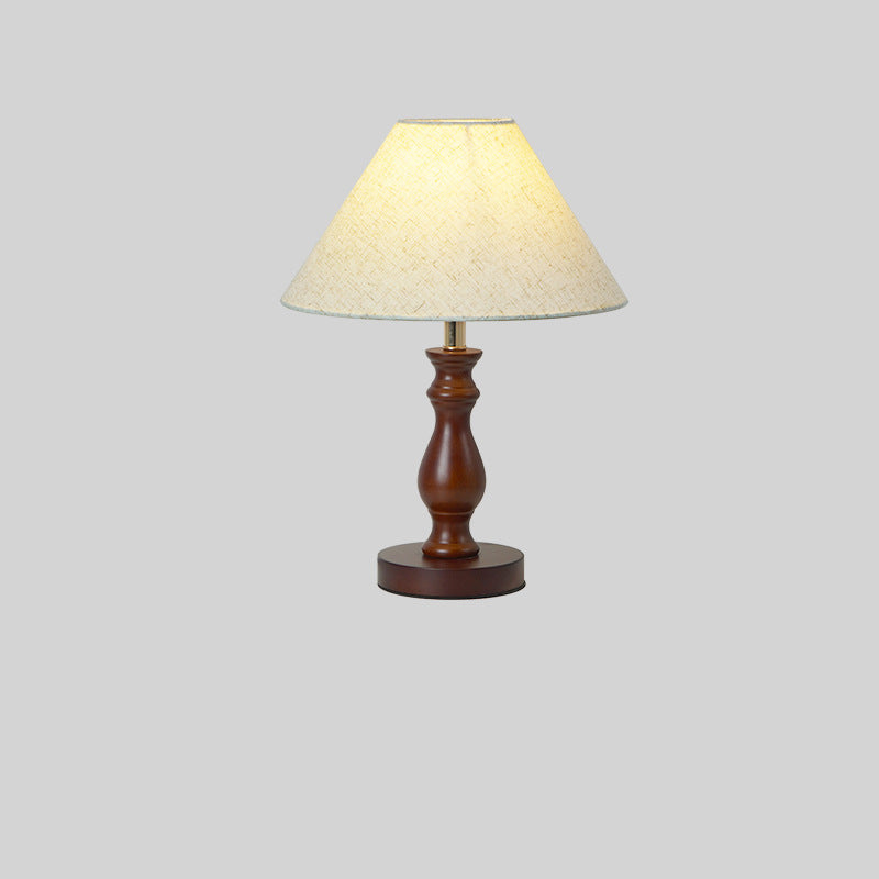 Traditional Vintage Drum Floral Fabric Wood 1-Light Table Lamp For Living Room