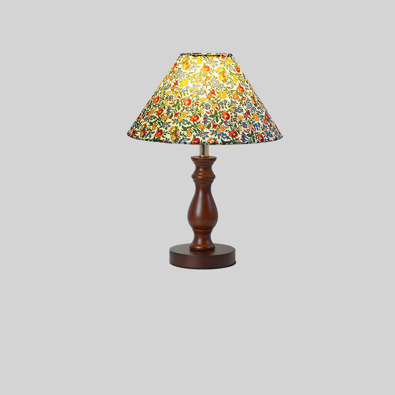 Traditional Vintage Drum Floral Fabric Wood 1-Light Table Lamp For Living Room