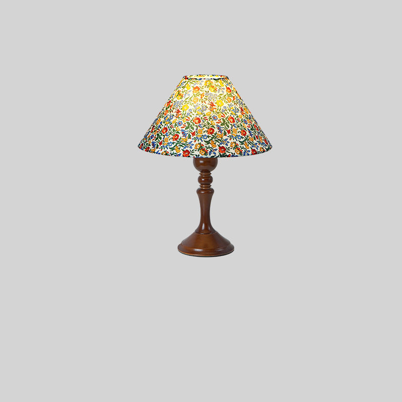 Traditional Vintage Drum Floral Fabric Wood 1-Light Table Lamp For Living Room