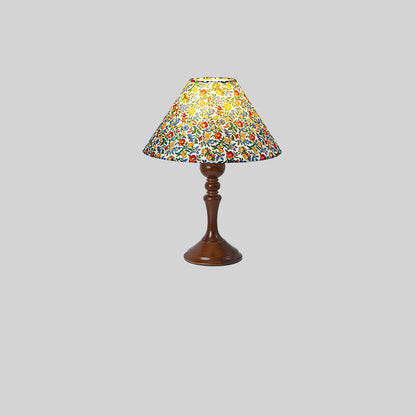 Traditional Vintage Drum Floral Fabric Wood 1-Light Table Lamp For Living Room