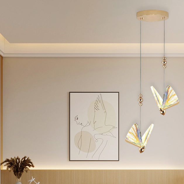 Contemporary Creative Adjustable Height Butterfly Acrylic Iron Zinc Alloy LED Chandelier For Living Room