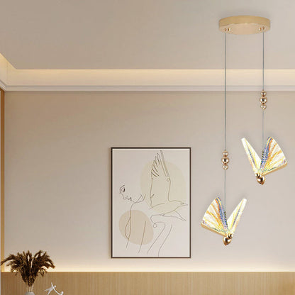 Contemporary Creative Adjustable Height Butterfly Acrylic Iron Zinc Alloy LED Chandelier For Living Room