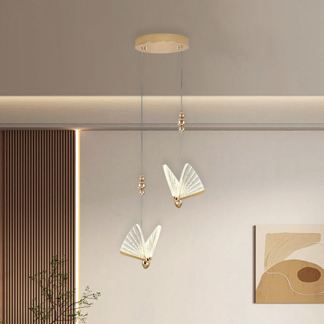 Contemporary Creative Adjustable Height Butterfly Acrylic Iron Zinc Alloy LED Chandelier For Living Room