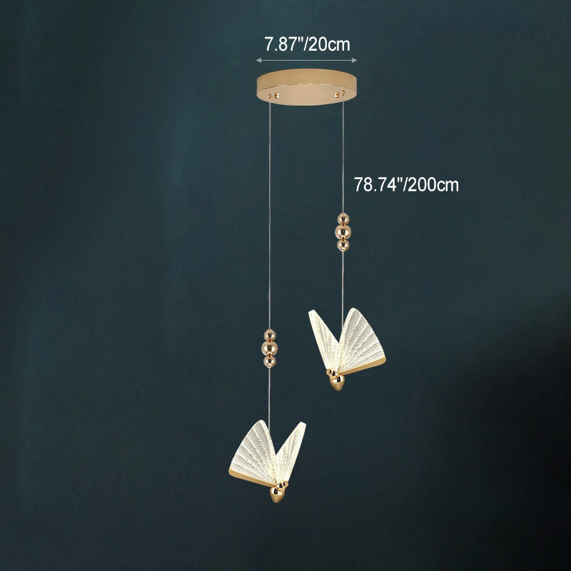Contemporary Creative Adjustable Height Butterfly Acrylic Iron Zinc Alloy LED Chandelier For Living Room