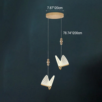 Contemporary Creative Adjustable Height Butterfly Acrylic Iron Zinc Alloy LED Chandelier For Living Room
