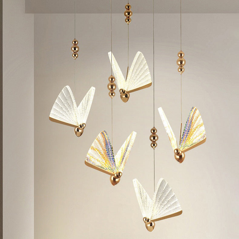 Contemporary Creative Adjustable Height Butterfly Acrylic Iron Zinc Alloy LED Chandelier For Living Room