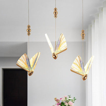 Contemporary Creative Adjustable Height Butterfly Acrylic Iron Zinc Alloy LED Chandelier For Living Room