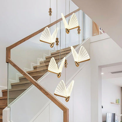 Contemporary Creative Adjustable Height Butterfly Acrylic Iron Zinc Alloy LED Chandelier For Living Room