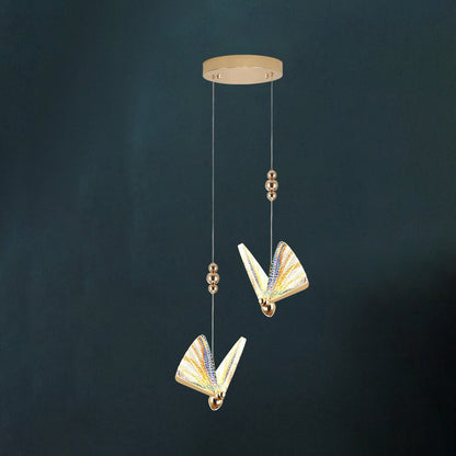 Contemporary Creative Adjustable Height Butterfly Acrylic Iron Zinc Alloy LED Chandelier For Living Room