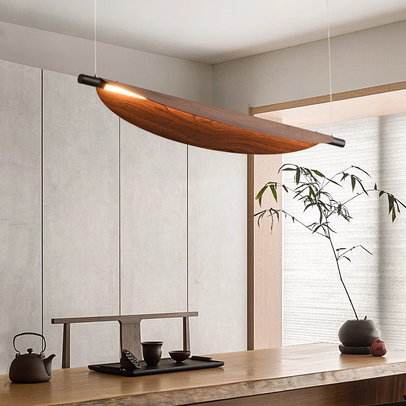 ثريا LED على شكل جزيرة لغرفة المعيشة بتصميم عصري إبداعي قابل للتعديل من خشب الجوز على شكل ورقة 
