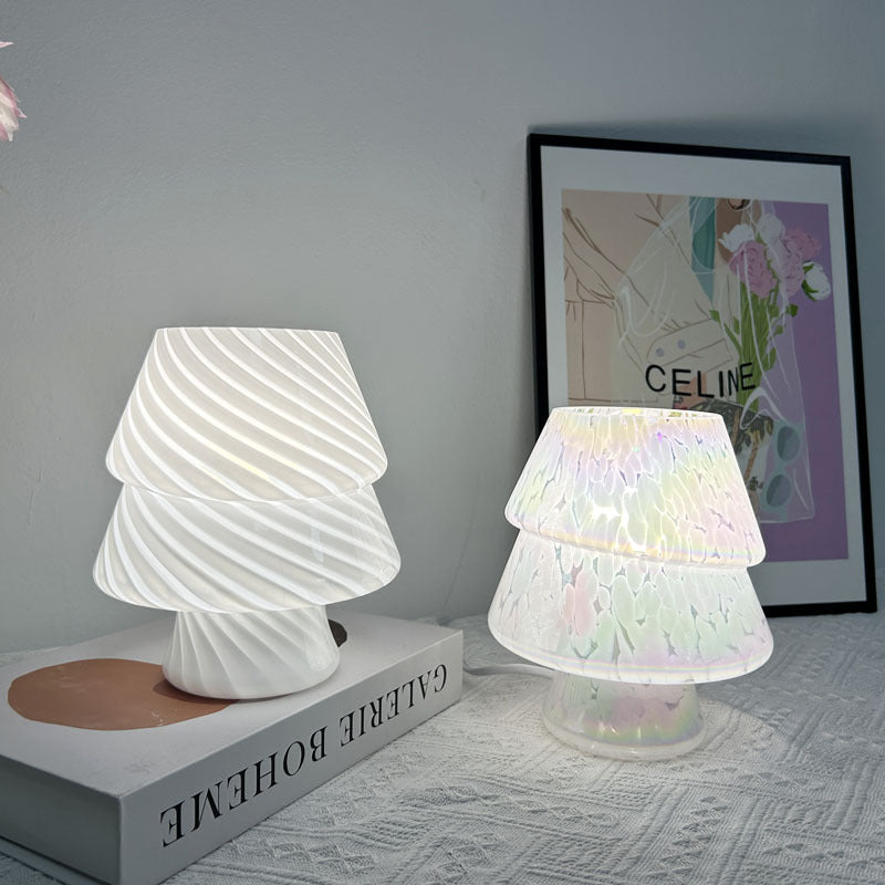 Contemporary Creative Colorful Christmas Tree Glass USB LED Table Lamp For Bedroom