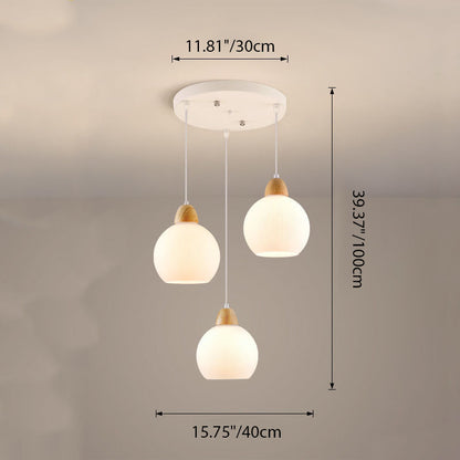 Contemporary Nordic Globe Pumpkin Flower Hardware Glass 3-Light Chandelier Island Light For Dining Room
