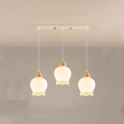 Contemporary Nordic Globe Pumpkin Flower Hardware Glass 3-Light Chandelier Island Light For Dining Room