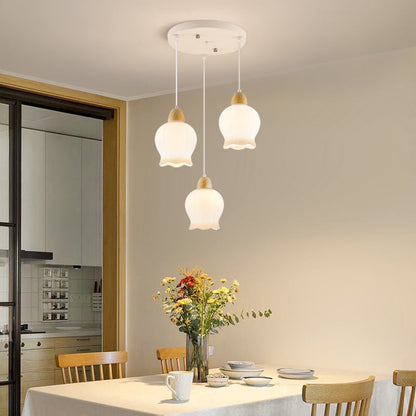 Contemporary Nordic Globe Pumpkin Flower Hardware Glass 3-Light Chandelier Island Light For Dining Room