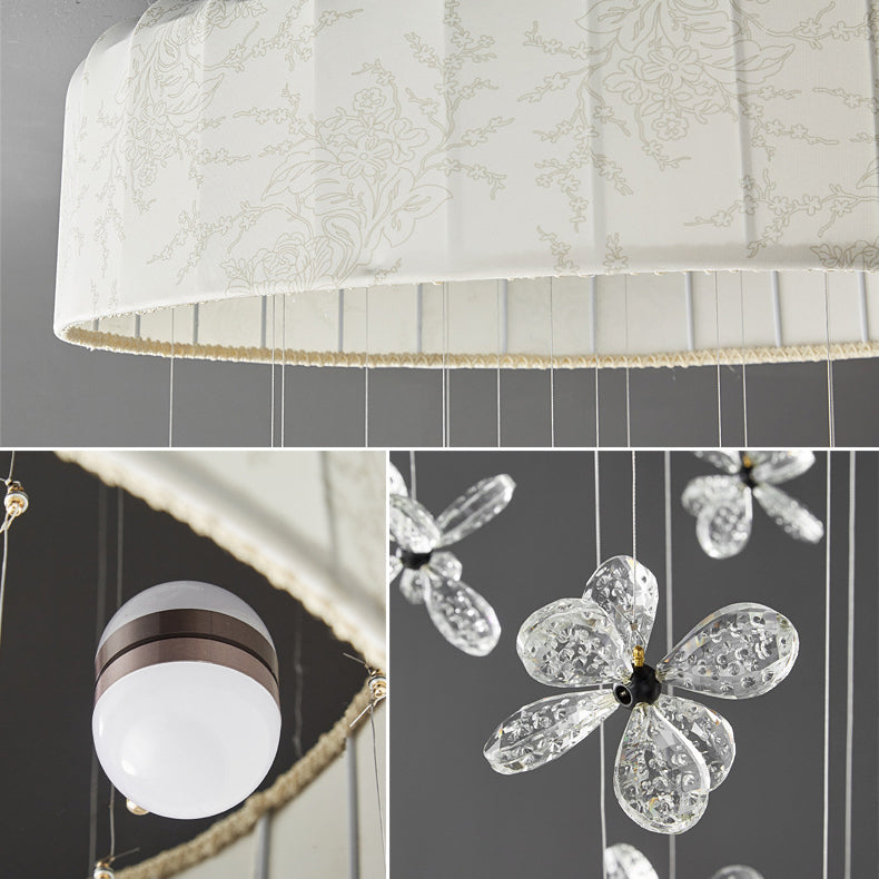 Traditional French Floating Crystal Flower Fabric LED Chandelier For Living Room