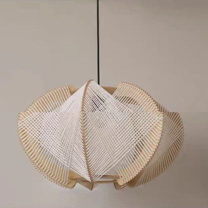 Contemporary Boho Wood Handmade Rattan Nest Shaped 1-Light Pendant Light For Living Room