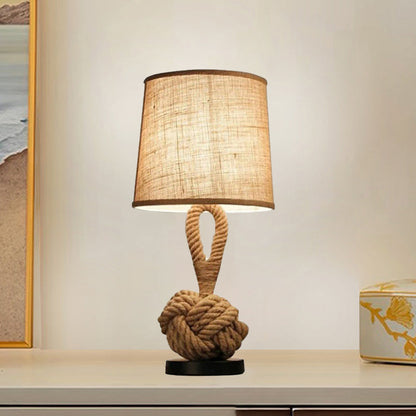 Contemporary Creative Nautical Twisted Rope Knot Drum Shape Fabric Iron 1-Light Table Lamp For Bedroom