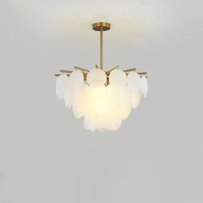 Traditional French Tiered Round Textured Cloud Glass Iron 6/8/9-Light Chandelier For Living Room