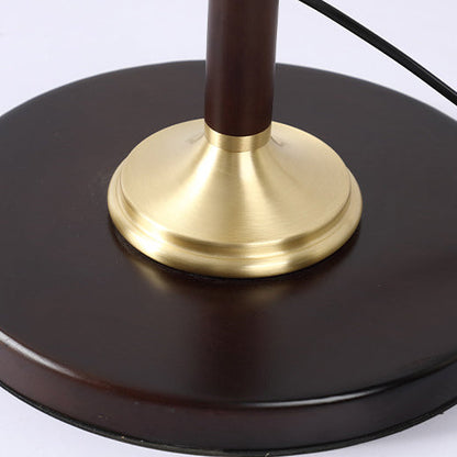 Contemporary Retro Wood Brass Silk Drum Shape 1-Light Table Lamp For Bedroom