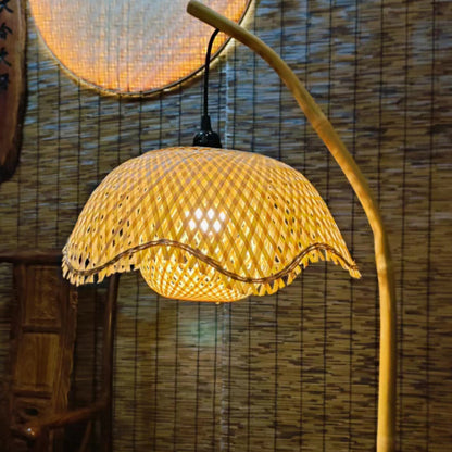 Contemporary Boho Lotus Shape Bamboo 1-Light Table Lamp For Bedroom