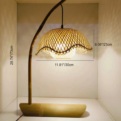 Contemporary Boho Lotus Shape Bamboo 1-Light Table Lamp For Bedroom