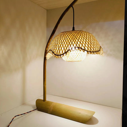 Contemporary Boho Lotus Shape Bamboo 1-Light Table Lamp For Bedroom