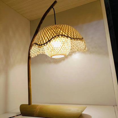 Contemporary Boho Lotus Shape Bamboo 1-Light Table Lamp For Bedroom