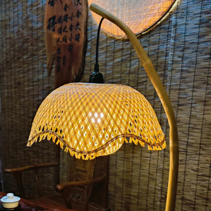 Contemporary Boho Lotus Shape Bamboo 1-Light Table Lamp For Bedroom