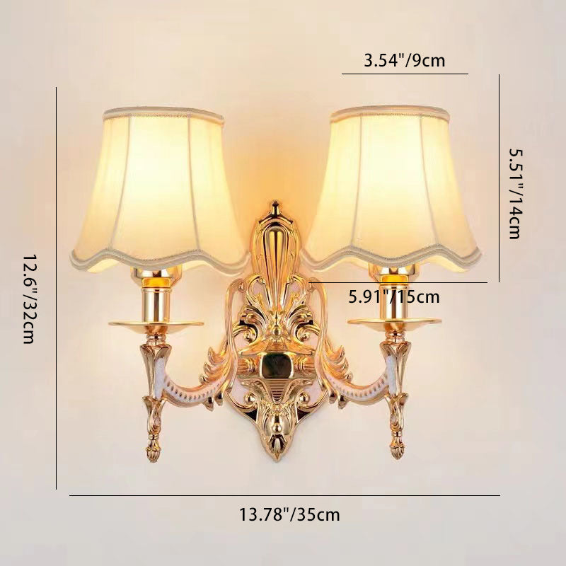 Traditional European Hardware Fabric Flower Cylinder Shade 1/2-Light Wall Sconce Lamp For Living Room