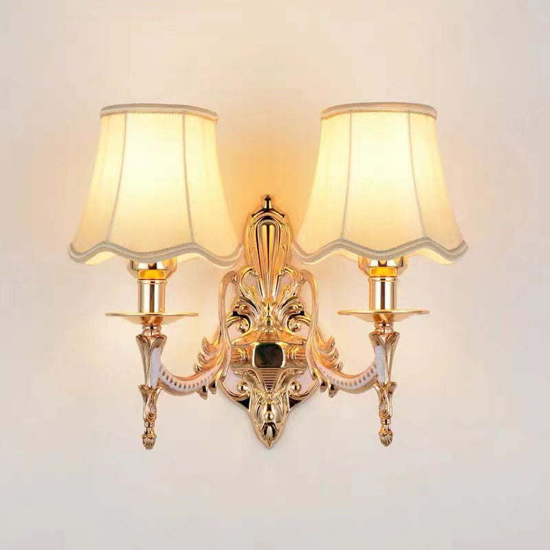 Traditional European Hardware Fabric Flower Cylinder Shade 1/2-Light Wall Sconce Lamp For Living Room