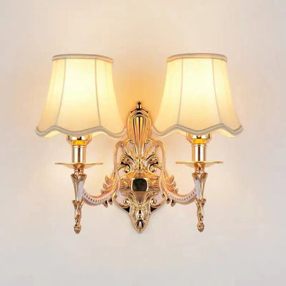 Traditional European Hardware Fabric Flower Cylinder Shade 1/2-Light Wall Sconce Lamp For Living Room