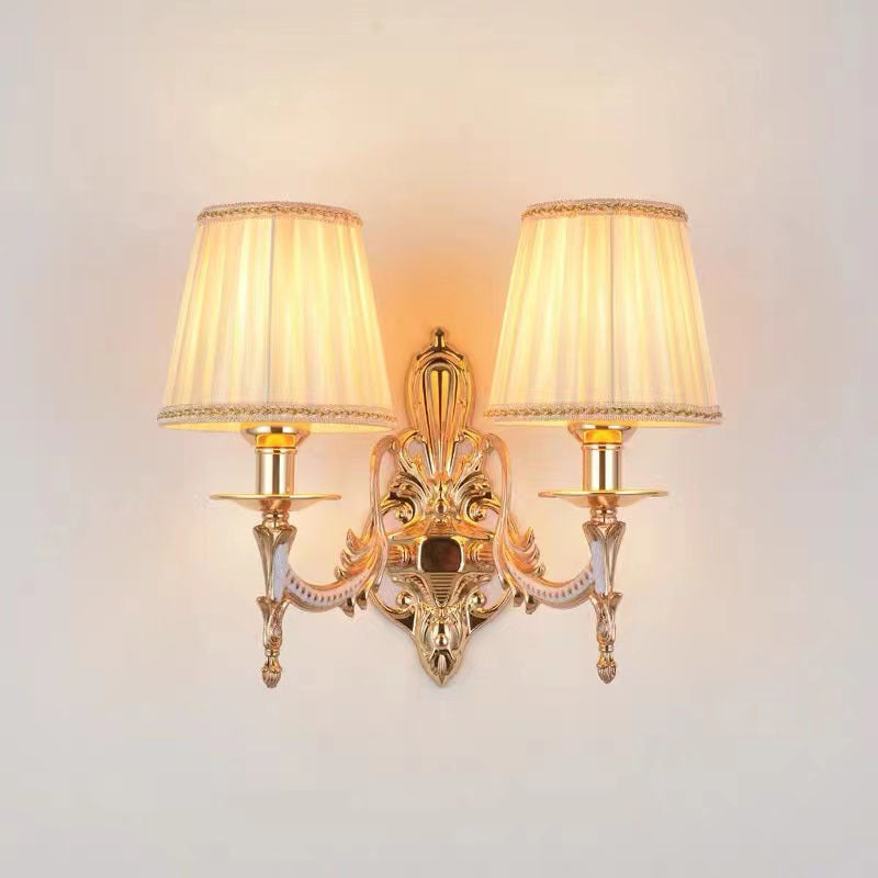 Traditional European Hardware Fabric Flower Cylinder Shade 1/2-Light Wall Sconce Lamp For Living Room