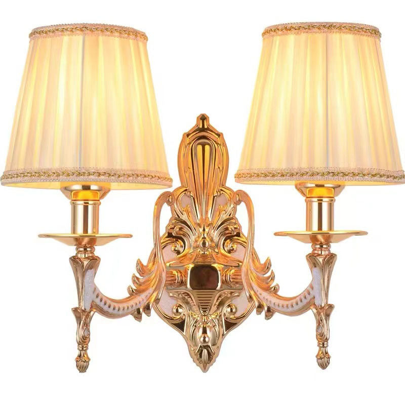 Traditional European Hardware Fabric Flower Cylinder Shade 1/2-Light Wall Sconce Lamp For Living Room