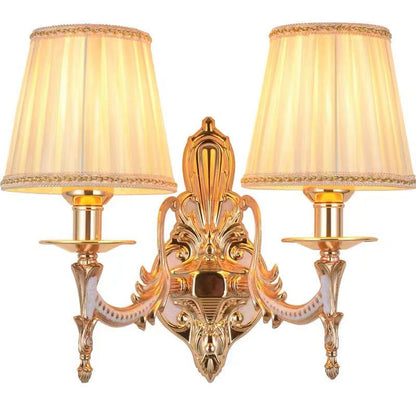 Traditional European Hardware Fabric Flower Cylinder Shade 1/2-Light Wall Sconce Lamp For Living Room
