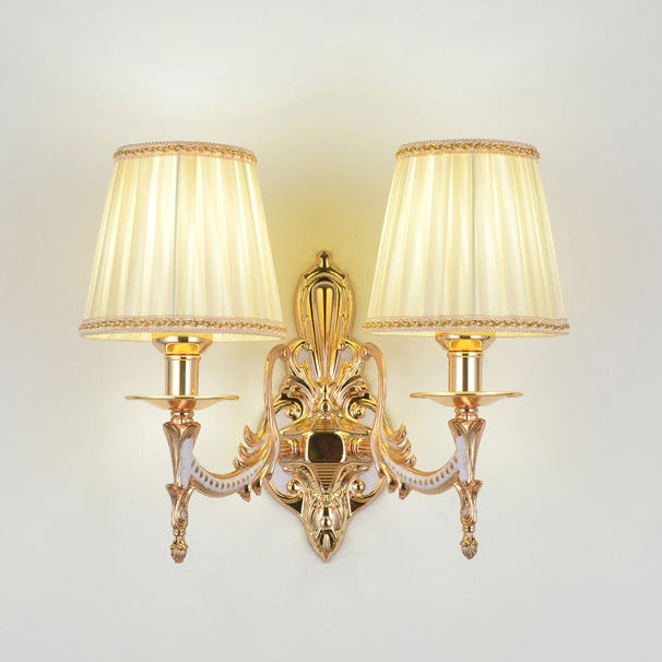 Traditional European Hardware Fabric Flower Cylinder Shade 1/2-Light Wall Sconce Lamp For Living Room