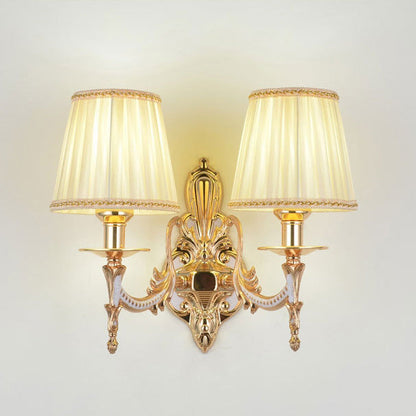 Traditional European Hardware Fabric Flower Cylinder Shade 1/2-Light Wall Sconce Lamp For Living Room