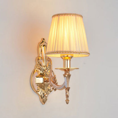 Traditional European Hardware Fabric Flower Cylinder Shade 1/2-Light Wall Sconce Lamp For Living Room