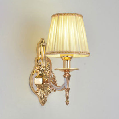 Traditional European Hardware Fabric Flower Cylinder Shade 1/2-Light Wall Sconce Lamp For Living Room
