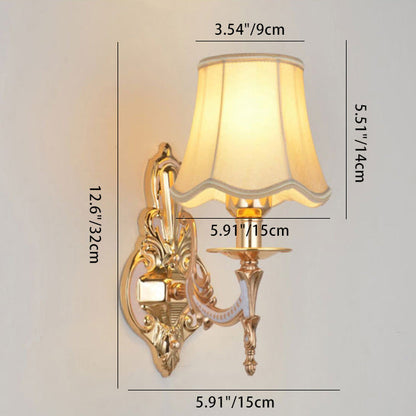 Traditional European Hardware Fabric Flower Cylinder Shade 1/2-Light Wall Sconce Lamp For Living Room