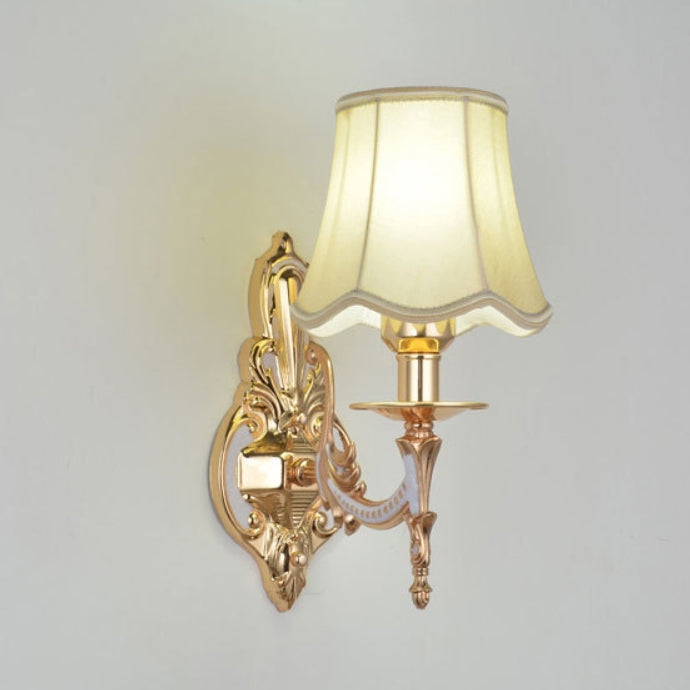 Traditional European Hardware Fabric Flower Cylinder Shade 1/2-Light Wall Sconce Lamp For Living Room