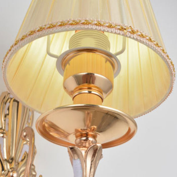 Traditional European Hardware Fabric Flower Cylinder Shade 1/2-Light Wall Sconce Lamp For Living Room