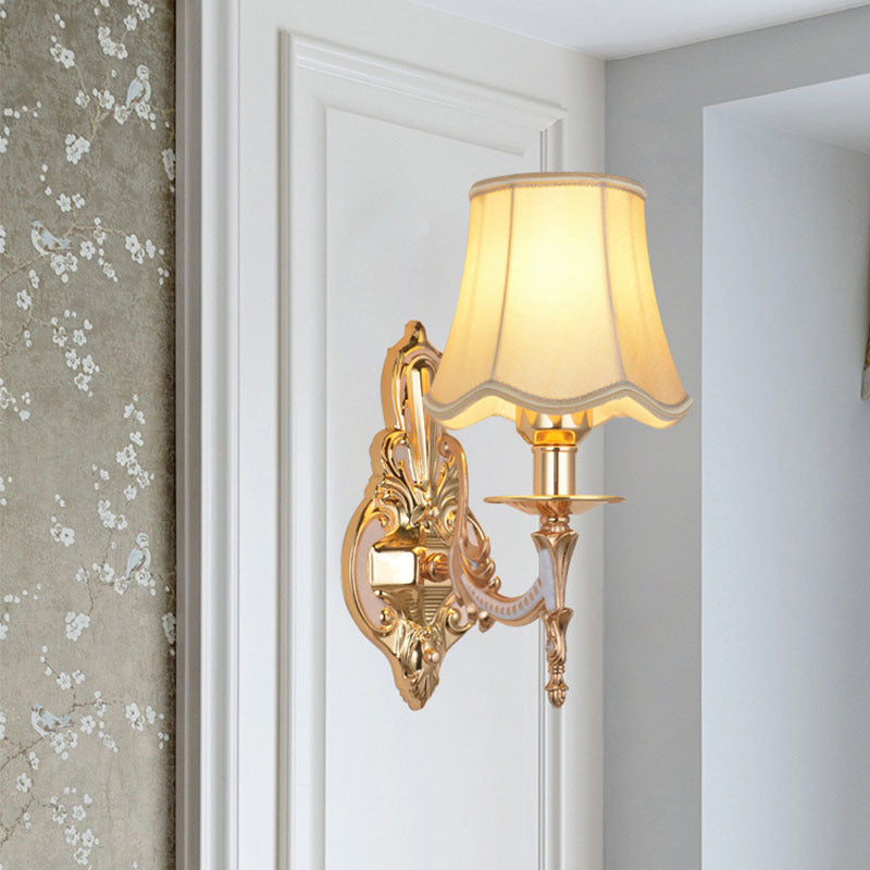 Traditional European Hardware Fabric Flower Cylinder Shade 1/2-Light Wall Sconce Lamp For Living Room