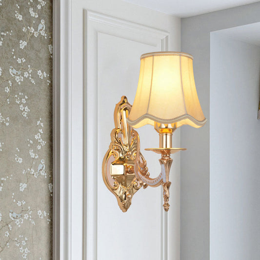 Traditional European Hardware Fabric Flower Cylinder Shade 1/2-Light Wall Sconce Lamp For Living Room