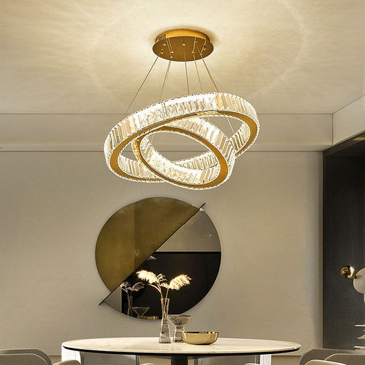 Modern Luxury Stainless Steel Crystal Rings LED Chandelier For Living Room