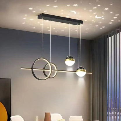 Contemporary Creative Adjustable Starry Sky Projection Curved Straight Aluminum Silicone Acrylic LED Island Light Chandelier For Living Room