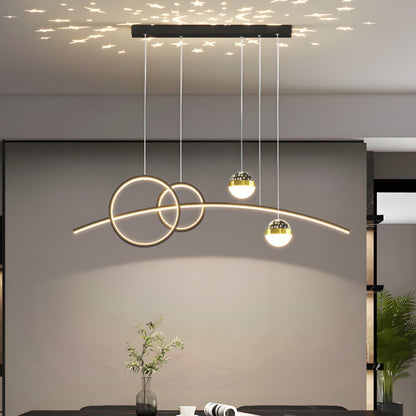 Contemporary Creative Adjustable Starry Sky Projection Curved Straight Aluminum Silicone Acrylic LED Island Light Chandelier For Living Room